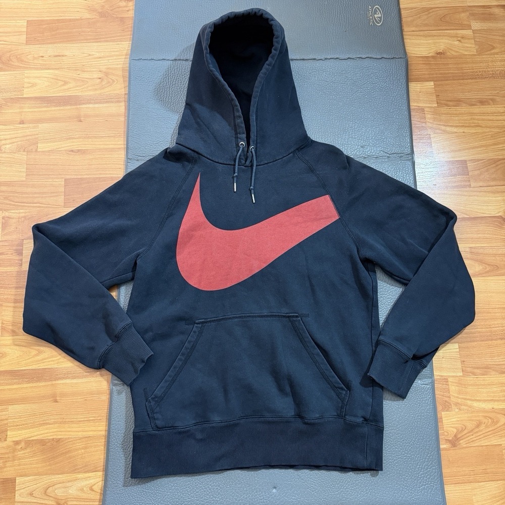 Nike "Big Swoosh" Hoodie Athletic Department Mens Size Small Black‎ Heavyweight